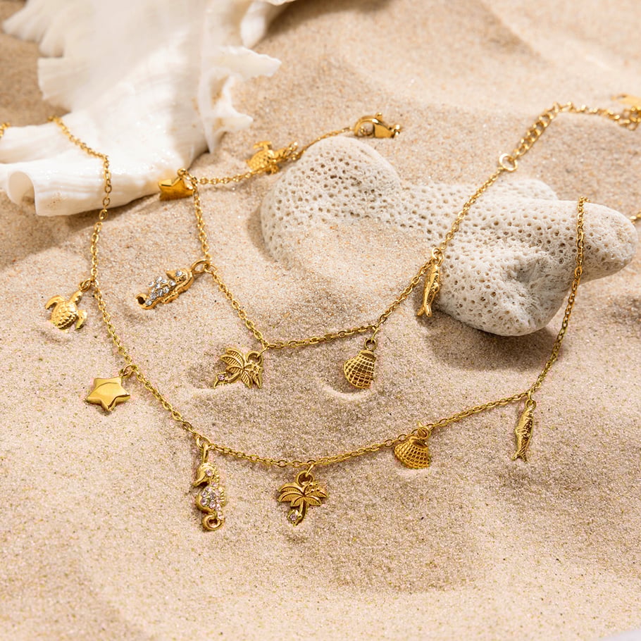 Collier avec pendentif coquillage en acier inoxydable doré pour femme, 1 pièce Image7