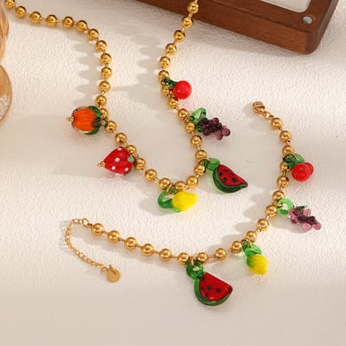 Pulsera con dijes de fruta en acero inoxidable color dorado, estilo Ins, 1 pieza h5 Imagen3