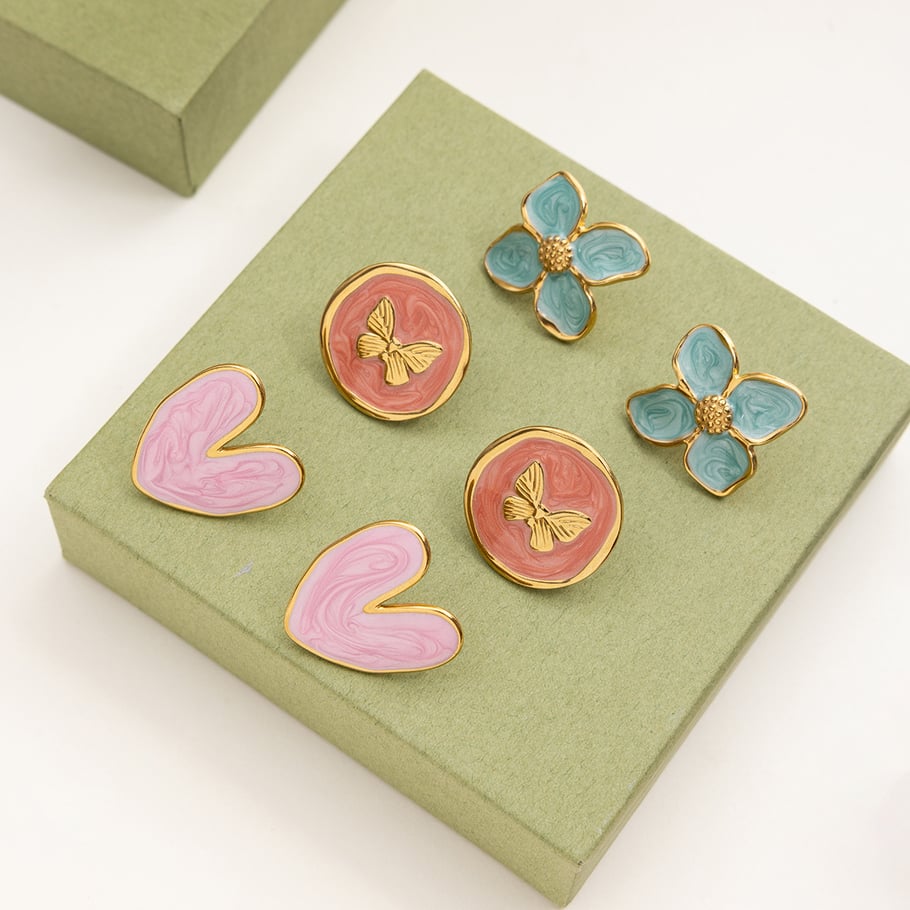 1 Pair Gorgeous Flower Stainless Steel Gold Color Women's Stud Earrings Picture8