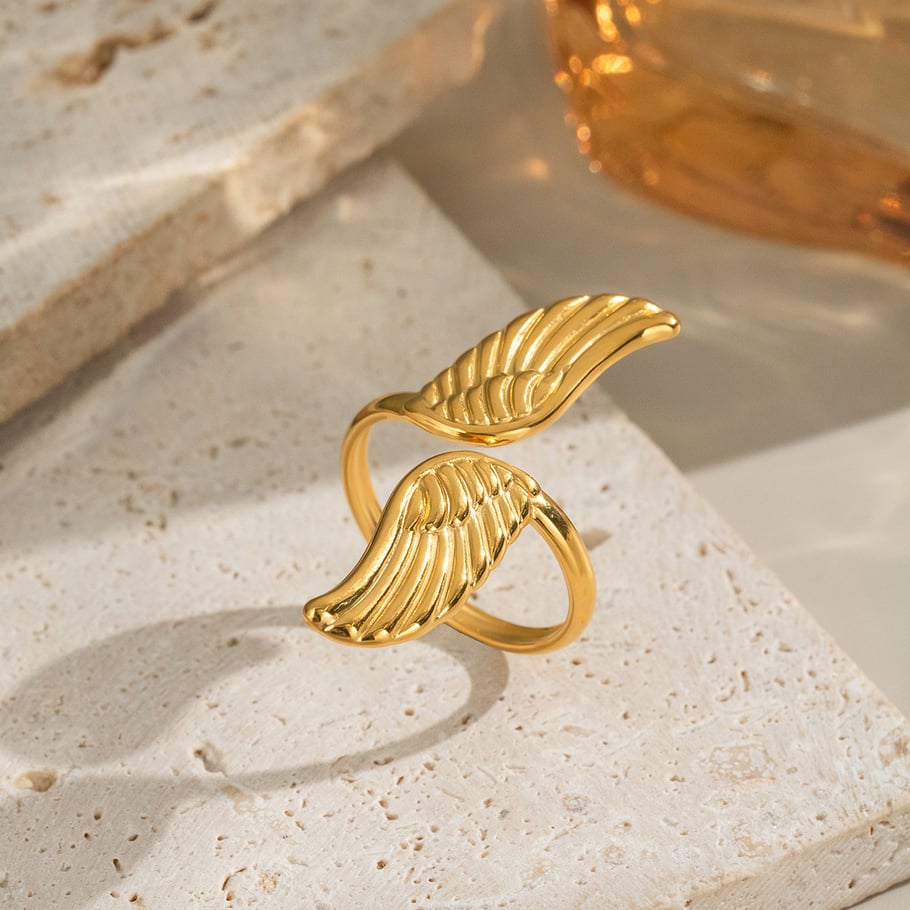 1 Piece Wings Stainless Steel Gold Color Statement Ring Picture3
