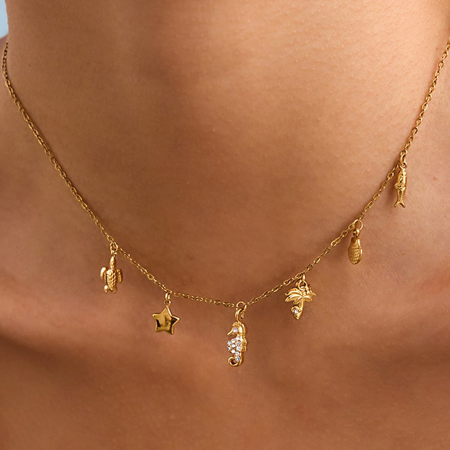 Collier avec pendentif coquillage en acier inoxydable doré pour femme, 1 pièce Image5
