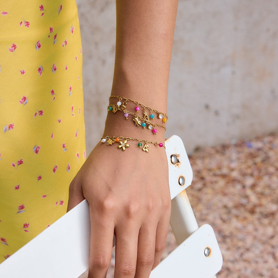 1 Piece Colorful Series Elegant Flower Stainless Steel Gold Color Women's Charm Bracelets Picture4