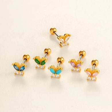 1 Piece Delicate Butterfly Copper Gold Color Zircon Women's Piercings Earrings h5 Picture4