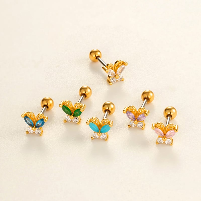 1 Piece Delicate Butterfly Copper Gold Color Zircon Women's Piercings Earrings Picture4