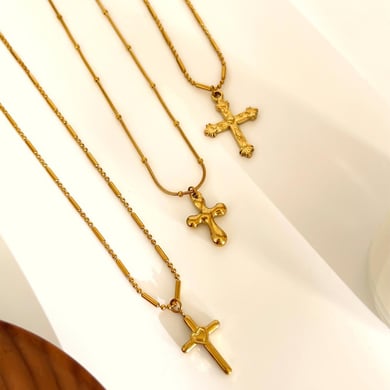 1 stuk kruis roestvrij staal goudkleurige hanger ketting h5 Afbeelding5