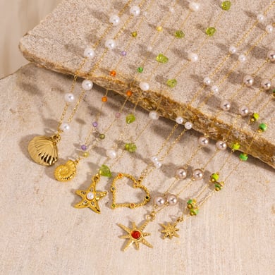 Collares de cuentas de acero inoxidable con forma de estrella elegantes de la serie romántica para mujer h5 Imagen2