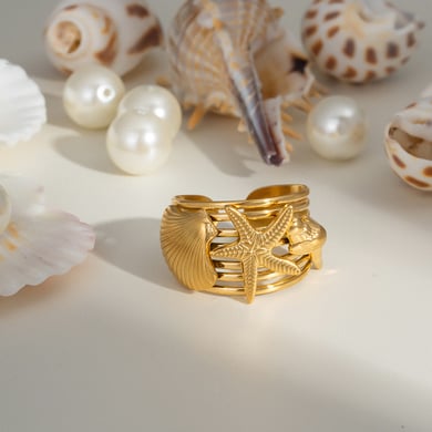 1 anello in acciaio inossidabile color oro a forma di stella marina h5 Immagine3