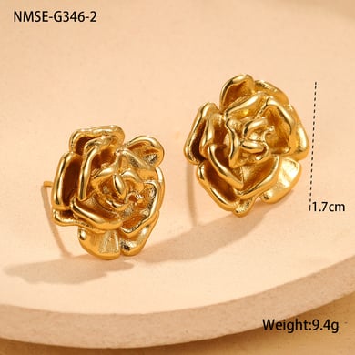 Pendientes de botón de acero inoxidable color dorado con diseño de flores diarias para mujer h5 