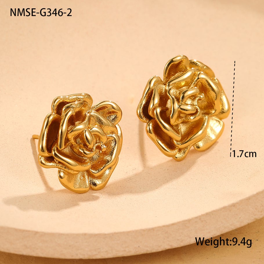 Pendientes de botón de acero inoxidable color dorado con diseño de flores diarias para mujer 