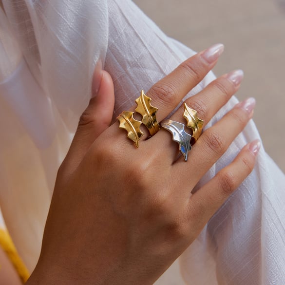 1 Piece Designable Series Natural Leaf Stainless Steel Gold Color Statement Rings 2