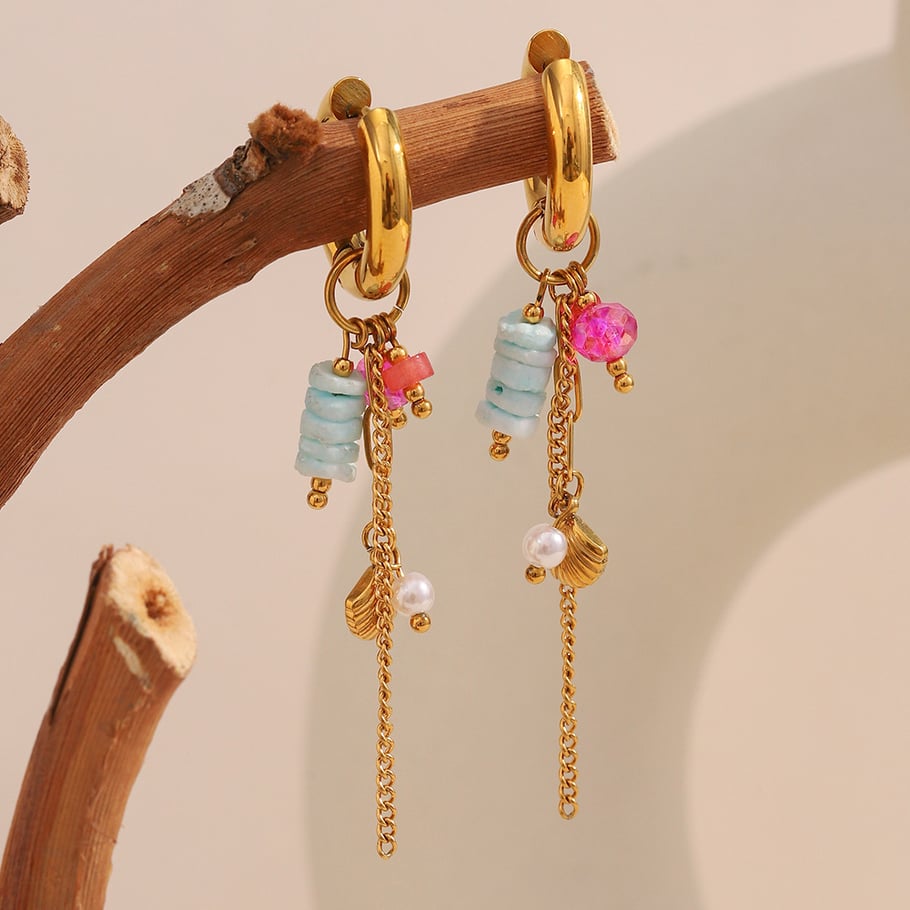 1 paire de boucles d&#39;oreilles pendantes design en pierre naturelle pour femme Image3