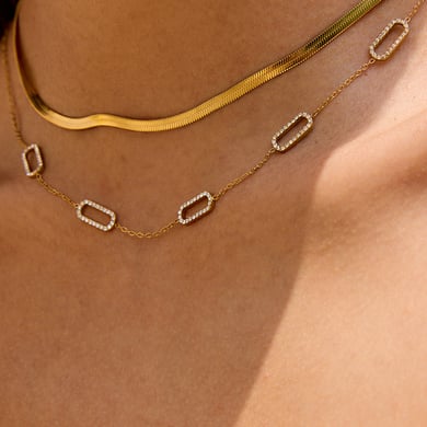 1 collar de cadena de acero inoxidable dorado con diseño geométrico informal para mujer h5 Imagen4