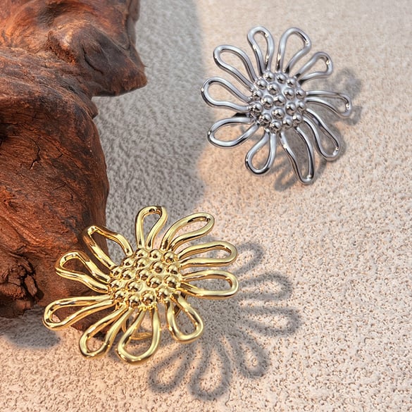 1 Stück Statement-Ring aus Edelstahl mit Blumenmotiv in Goldfarbe 2