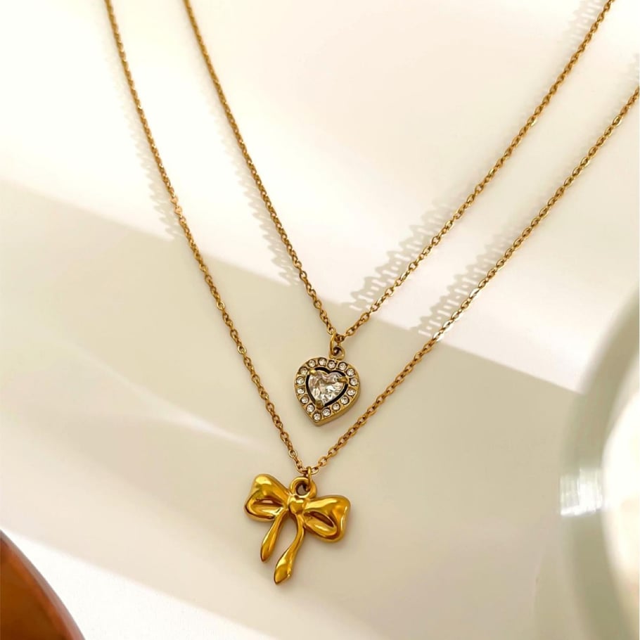 Collana con ciondolo a forma di cuore in acciaio inossidabile color oro, 1 pezzo Immagine5