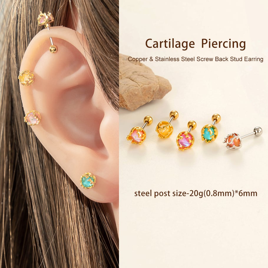 1 Piece Colorful Globular Copper Gold Color Women's Piercings Earrings Picture5