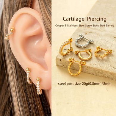 1 Piece Copper Gold Color Zircon Piercings Earring h5 Picture4