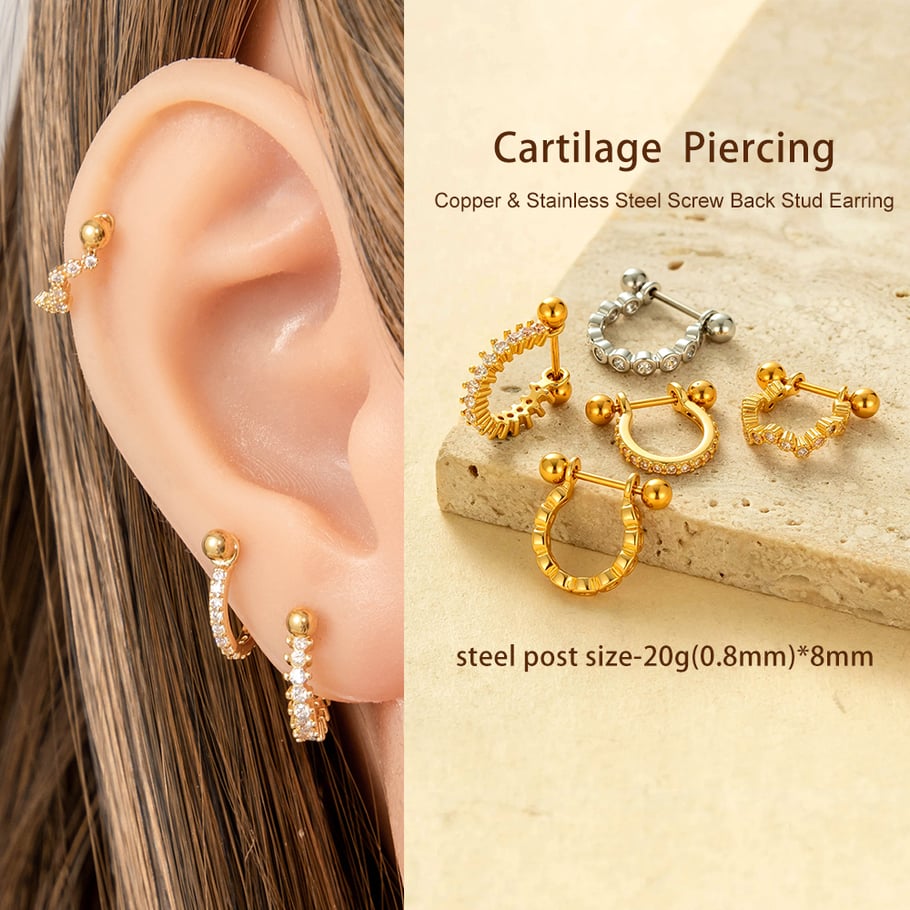 1 Piece Copper Gold Color Zircon Piercings Earring Picture4