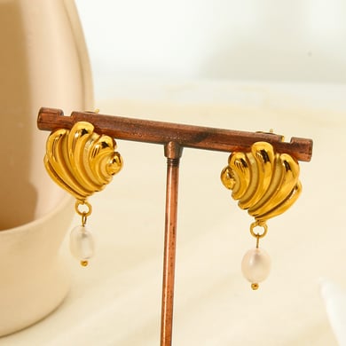 Orecchini pendenti da donna in acciaio inossidabile color oro con perle artificiali a forma di tartaruga retrò h5 Immagine2