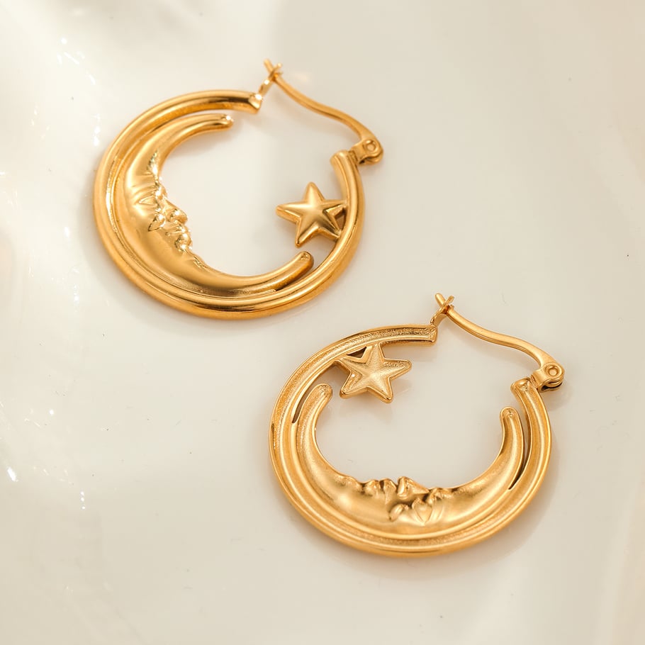 Simple Sun/Moon Stainless Steel Women's Hoop Earrings h5Picture4