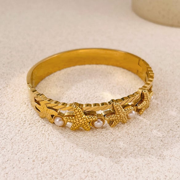 1 Piece Starfish Stainless Steel Gold Color Women's Bangles 2