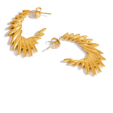 1 Pair Stainless Steel Gold Color Hoop Earrings h5 