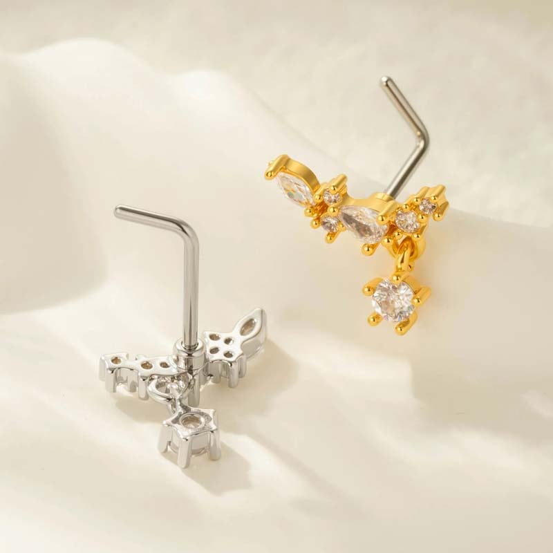 1 pièce de piercing de nez géométrique en cuivre doré et zircon pour femme Image3
