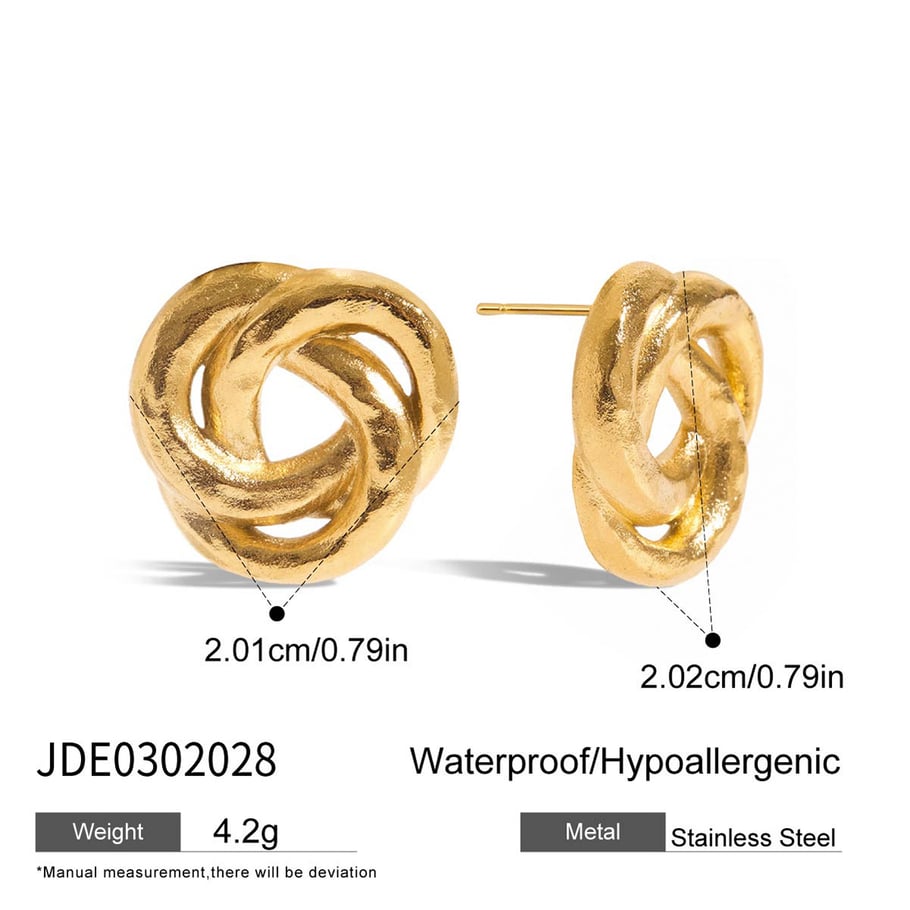 1 paire de boucles d&#39;oreilles à tige classiques torsadées en acier inoxydable couleur or pour femme Image2