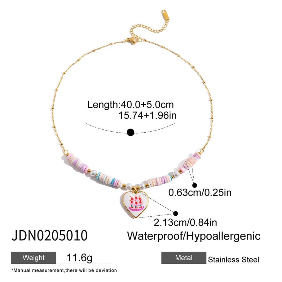 1 Piece Paint Heart Stainless Steel Gold Color Women's Pendant Necklaces 