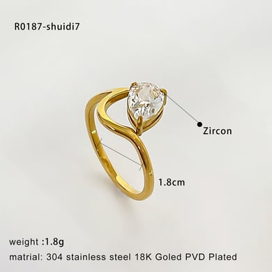 1 Piece Stainless Steel Gold Color Gemstone Ring h5 Picture2
