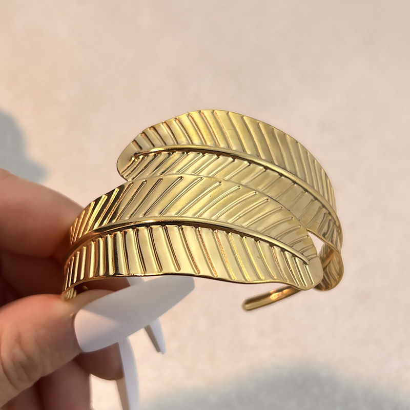 Bracelet manchette en acier inoxydable couleur or 1 pièce 