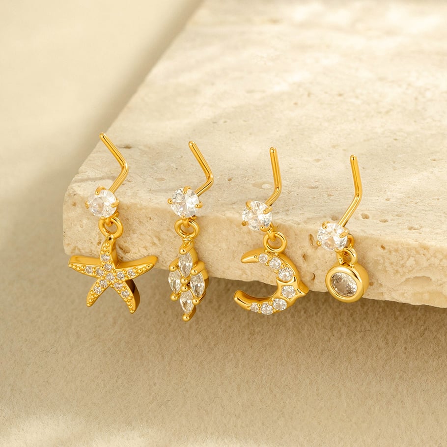 1 paire de piercings de nez pour femme en forme de cœur simple, couleur cuivre et or, zircone Image4