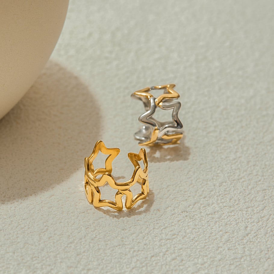 1 Piece Classic Star Stainless Steel Gold Color Statement Rings h5Picture6
