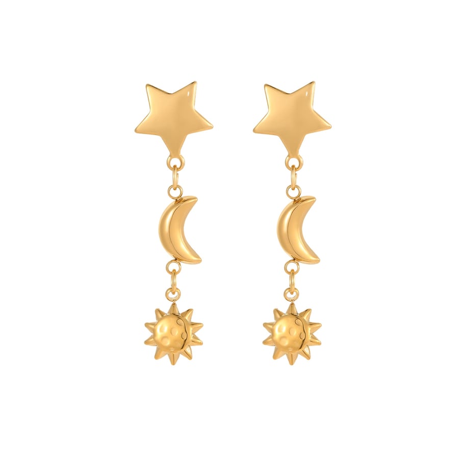 Sun/Moon Stainless Steel Gold Color Women's Dangle Earrings h5Picture5