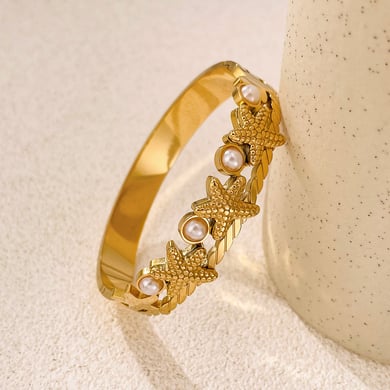 1 Stück Seestern Edelstahl Goldfarben Damen Armreifen h5 Bild4