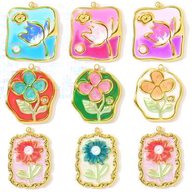 1 Piece Romantic Series DIY Flower Stainless Steel Gold Color Women's Pendants h5 Picture5