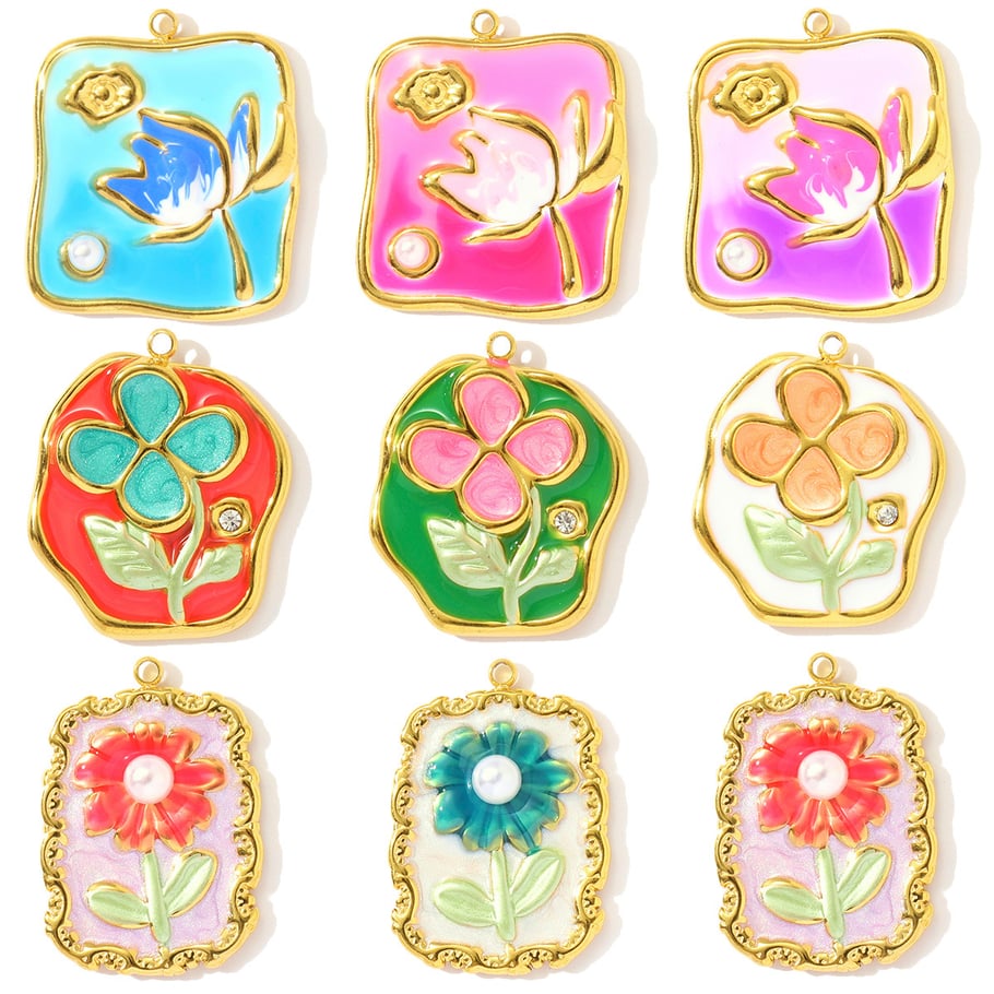 1 Piece Romantic Series DIY Flower Stainless Steel Gold Color Women's Pendants Picture5