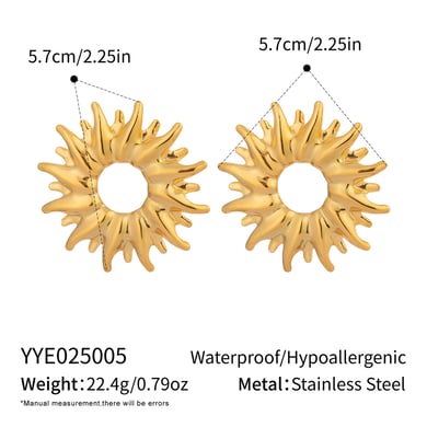 1 paio di orecchini a bottone color oro in acciaio inossidabile a forma di sole h5 