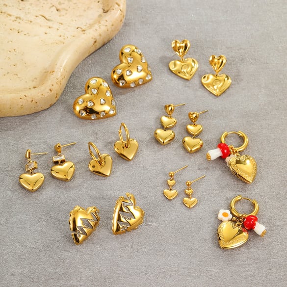 Simple Series Sweet Heart Stainless Steel  Gold Color Women's Drop Earrings