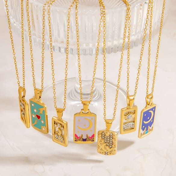 1 Piece Stainless Steel Tarot Pendant Necklace