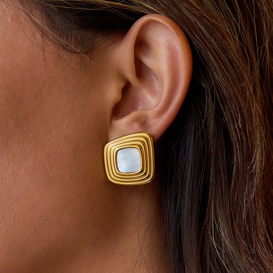 1 Paar elegante rechteckige Ohrstecker aus Edelstahl in Goldfarbe für Damen der Classic-Serie Bild4