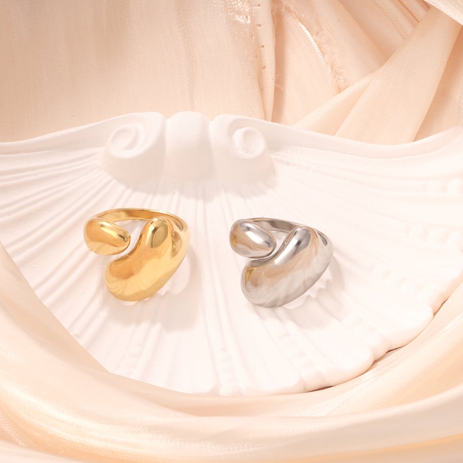 Bague géométrique classique en acier inoxydable couleur or, série simple, 1 pièce Image5
