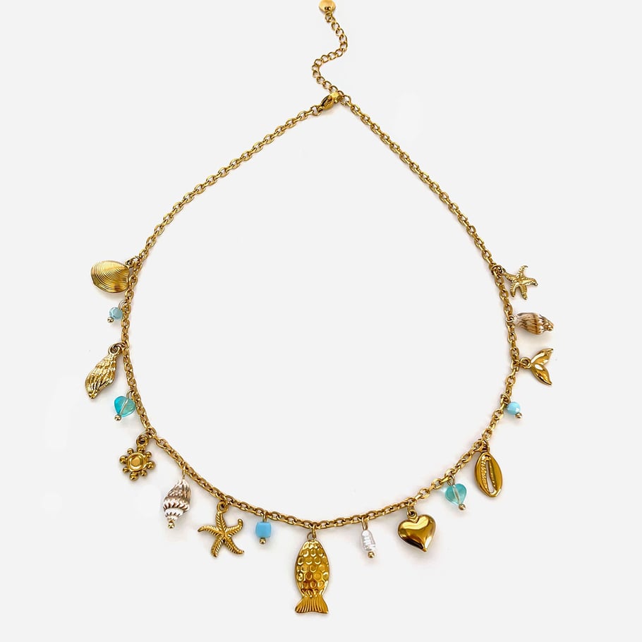 Collana con ciondolo color oro in acciaio inossidabile oceanico da 1 pezzo 