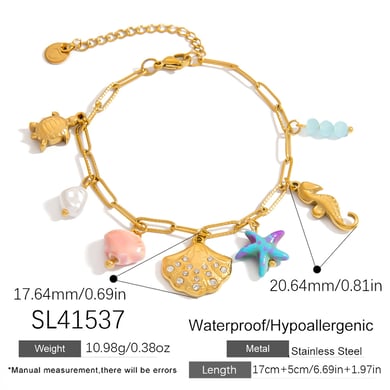 Braccialetti con ciondolo da donna in acciaio inossidabile con tartaruga naturale della serie Romantic h5 Immagine2