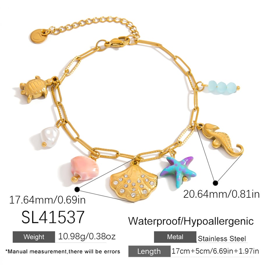 Braccialetti con ciondolo da donna in acciaio inossidabile con tartaruga naturale della serie Romantic Immagine2