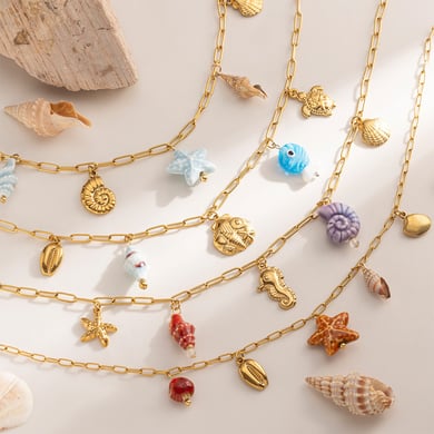 1 pezzo di collana con ciondolo color oro in acciaio inossidabile oceanico h5 Immagine2