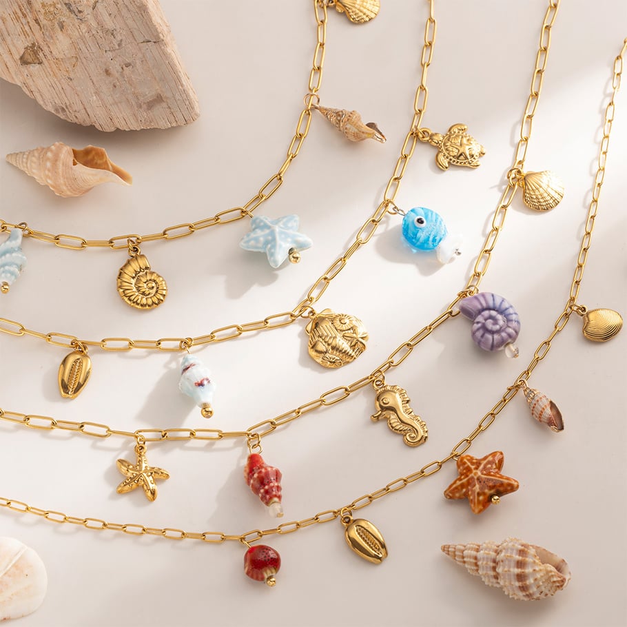 1 pezzo di collana con ciondolo color oro in acciaio inossidabile oceanico Immagine2