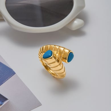 Bague luxueuse en acier inoxydable couleur or avec motif turquoise torsadé h5 Image3
