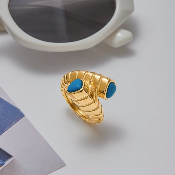 1 Stück luxuriöse Statement-Ringe aus türkisfarbenem Edelstahl in Goldfarbe