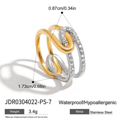 Bague pour femme en acier inoxydable couleur or, série luxueuse, motif géométrique classique, pierres précieuses h5 Image2