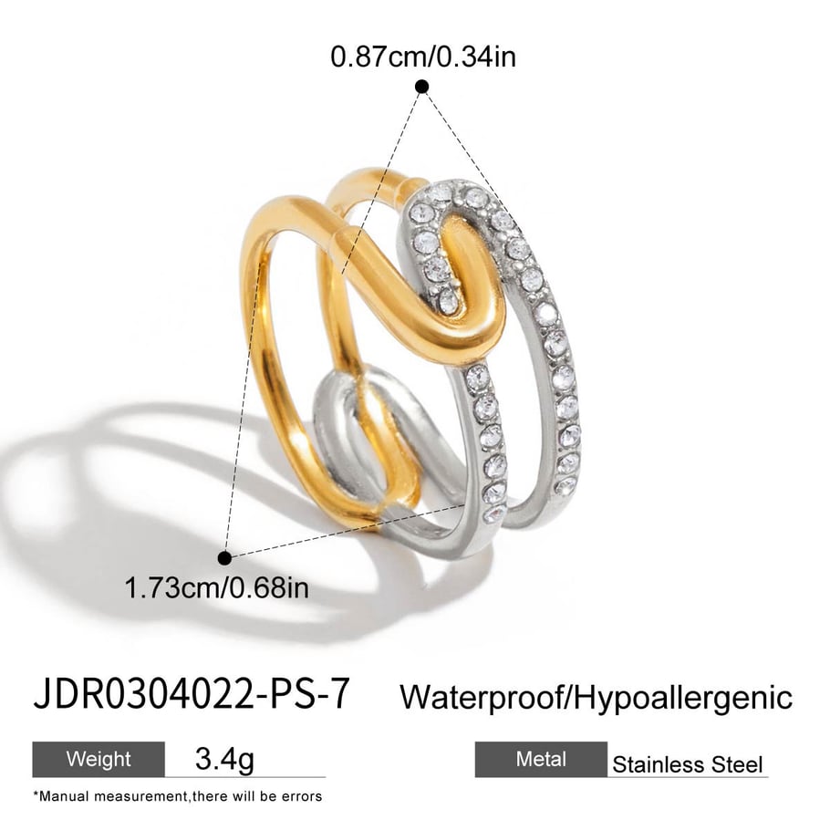 Bague pour femme en acier inoxydable couleur or, série luxueuse, motif géométrique classique, pierres précieuses Image2
